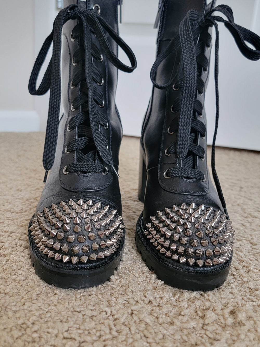 Christian Louboutin Black Leather Lace-Up Studded Ankle Boots Size 36. 5 - Picture 5 of 15